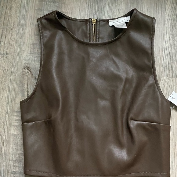kirious Tops - Kirious Los Angeles Brown Faux Leather Crop Top